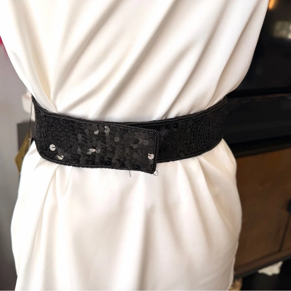 Magid Black and Silver Sequin Belt